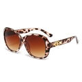 Vintage leopard print round sunglasses with brown gradient lenses and gold arrow decor - Leopard Frame Gradient Brown Lenses