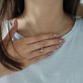Macro shot of S925 sterling silver necklace featuring delicate marquise diamond pendant - White Zirconia / Platinum Color (40+5cm)