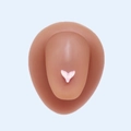 Detailed view of a pink fishtail tongue piercing stud on a blue background - Pearly Pink Fish Tail