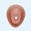 Detail showing a pink teardrop-shaped crystal tongue stud with a polished steel base - Pink Pear