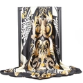 Baroque floral print 90cm square satin headscarf in gold and black on a display stand - 90*90cm / Black