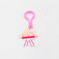 Pink and white UFO astronaut keychain with matching pink hook and silicone finish - TK12-UFO with Pink Hook