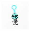 Cute green cartoon alien keychain with a blue hook and grey rubber space suit - TK10-Alien with Blue Hook