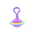 Cute purple planet astronaut keychain with yellow and blue rings and plastic clip - TK09-Planet with Purple Hook