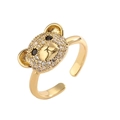 Detailed close-up of gold-plated bear ring featuring clear pavé crystals and open band - Adjustable Open / White