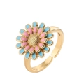 Anello a fiore dorato regolabile con petali di margherita in smalto rosa e blu chic - Aperto Regolabile / Margherita Blu e Rosa