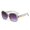 Retro grey oval sunglasses with gradient purple lenses and golden arrow accents - Grey Frame Smoke Gray Lens