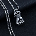 Retro titanium steel necklace featuring a fist-shaped pendant and box chain - Fist + Steel Chain