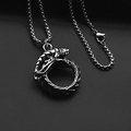 Retro silver dragon Ouroboros pendant with stainless steel square box chain necklace - Ouroboros + Steel Chain