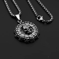 Gothic silver skull clock pendant necklace with Roman numerals and box chain for men - Roman Skull + Steel Chain