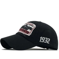 Gorra de béisbol de algodón lavado negro vintage con bordado de olas y parches retro - Ajustable / Negro