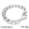 Silver stainless steel curb chain bracelet with industrial buckle and 210mm length - Geometric Embossed Texture Style (KB162563-Z)