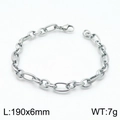 Titanium steel 6mm silver link chain bracelet with textured rings, 190mm length - 19cm / Steel