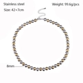 Two-tone silver and gold stainless steel beaded necklace with lobster clasp, 8mm beads - Kn238531-z
