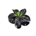 Glossy black plumeria hair claw clip with a yellow-green gradient center on white backdrop - Black Plumeria [Black Green]