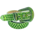 Y2K punk groene leren riem met sprankelende groene strass steentjes en zilveren gesp - Groen / 105cm