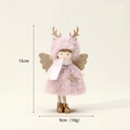 Pink plush angel reindeer Christmas tree hanging ornament with gold antlers and wings - Pink Antler Angel (2023E-4)