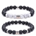 Widder Partnerarmband Set mit weißem Türkis und schwarzen Lavasteinen für Paare - Widder