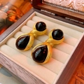 Vintage gold and black water-drop earrings set in a premium jewelry display box - Silver Earring Post Circle Waterdrop Earrings
