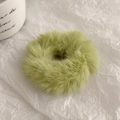 Cute avocado green plush hair scrunchie made of soft fluffy teddy fabric for women - Matcha Green