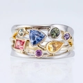 Künstlerischer Ring aus Gold und Silber mit bunten Edelsteinen in geometrischen Schliffen - US 6 / Mehrfarbig