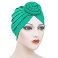 Bright green milk silk turban featuring a 3D donut rose knot and pleated design - Light Green