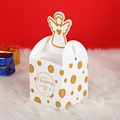 Caja de regalo de Navidad blanca con lunares dorados, asa de ángel y estampado festivo - Punto de Oro Blanco-Ángel / Blanco