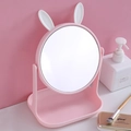 Pink bunny-eared swivel desktop makeup mirror with base storage tray for cosmetics - Rabbit Ear / Pink