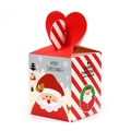 Scatola regalo di Natale a righe rosse con manico a cuore e ritratto di Babbo Natale - Babbo Natale/A righe / Rosso