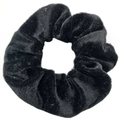 Classic black velvet scrunchie with soft pleated texture and high elastic band - Black