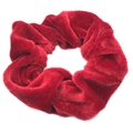 Luxurious red velvet scrunchie hair tie with soft plush texture for women - Burgundy