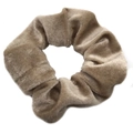 Light brown velvet scrunchie hair tie with soft texture for women on white background - Light Coffee