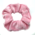 Single pink velvet scrunchie showing soft fabric texture on white background - Pink