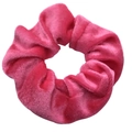 Pink velvet scrunchie with soft pleated texture and glossy finish for hair styling - Rose Pink
