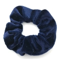 Navy blue velvet scrunchie with soft plush texture and elastic fabric for women - Navy Blue