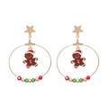 Christmas star hoop earrings with cute brown gingerbread man and red green crystal beads - Snowman Hoop Earrings