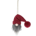 Ornamento gnomo di Natale con cappello rosso a maglia, barba grigia e cordino dorato - A forma di campana / Rosso