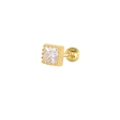 Minimalist square zircon stud earrings in gold plating with a secure screw back design - White