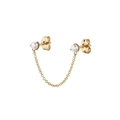 S925 silver needle double stud pearl chain earrings in gold for minimalist fashion style - 13(Single)-Gold Double Piercing Pearl Chain