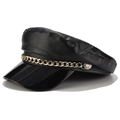 Vue latérale du béret en similicuir noir avec chaîne dorée et boucle argentée - M(56-58cm) / Décor de Chaîne / Noir (Cuir PU)