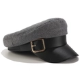 Détail de la casquette gavroche bicolore en laine grise avec visière en cuir PU noir - M(56-58cm) / Style Boucle de Ceinture / Gris (Laine)