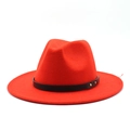 Detail of red wool fedora hat featuring a black leather band and gold metallic studs - M (56-58cm) / Orange Red