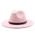 Pink wool felt fedora hat with a black leather belt and gold rivet accents - M (56-58cm) / Pink