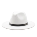 Classic white wool felt fedora hat with black leather belt and gold stud accents - M (56-58cm) / White