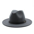 Detailed macro view of dark grey wool fedora hat with black leather strap and gold rivets - M (56-58cm) / Dark Gray