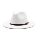 Classic white wool felt fedora with brown leather band and metal buckle for men and women - M (56-58cm) / White