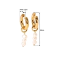Detail view of 18K gold plated hoop earrings with three freshwater pearl pendants - Triple Pearl Dangle Style (YYE023192-1)