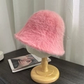 Sombrero de pescador rosa de pelo de conejo sintético para mujer con textura suave - Ajustable / Rosa
