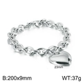 Polished silver stainless steel heart charm bracelet with OT toggle clasp, 200mm length - Steel Color Bracelet (200x9mm)