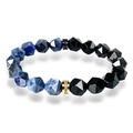 Detail of tiger eye and obsidian beaded bracelet with gold and black pavé zircon spacers - Sodalite & Obsidian Bracelet